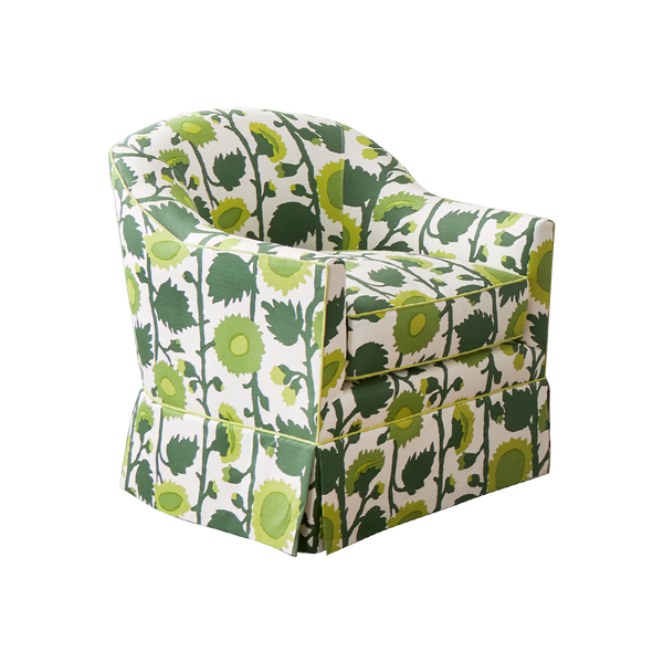 The Madison Swivel Chair Quadrille Zinnia Multi Green on Light Tint - Sample Sale